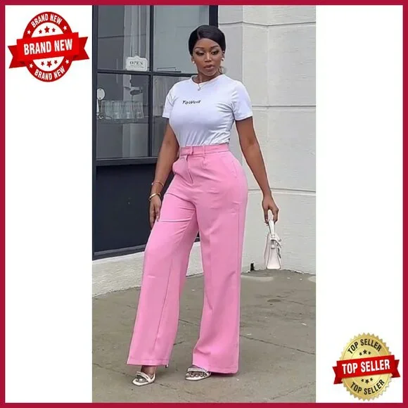 High Waisted Wide Leg Dress Pants Business Slacks Straight Leg Work - Picture 8 of 8